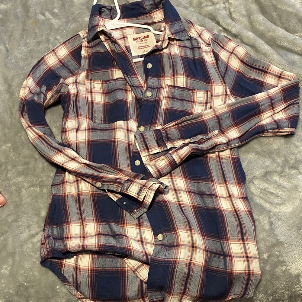 Mossimo Supply Co. Navy, White & Red Plaid Long-Sleeve Button-Up Shirt